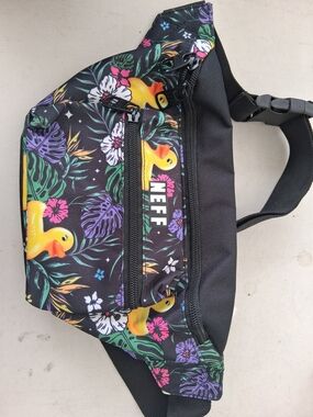 Neff Black Floral Waist Pack with Yellow Duck Motif